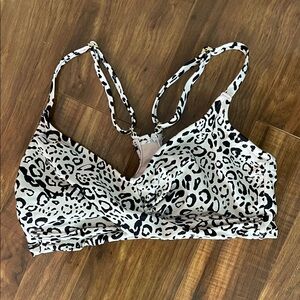 Kona Sol Leopard Print Bikini Top in Black and White
